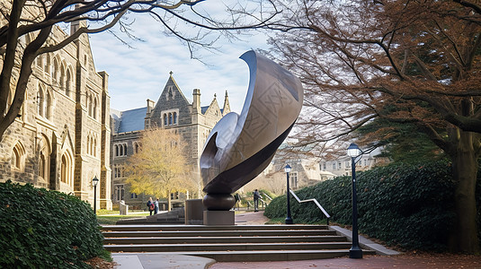 大学校园内的雕塑图背景图片