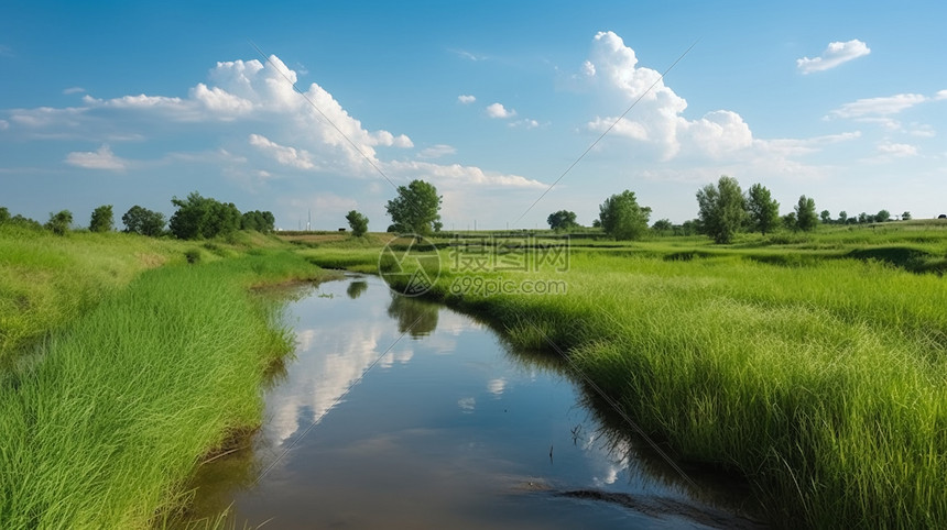 绿草的灌溉渠图片图片