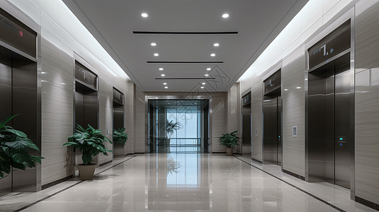 现代办公楼电梯间3D效果图图片