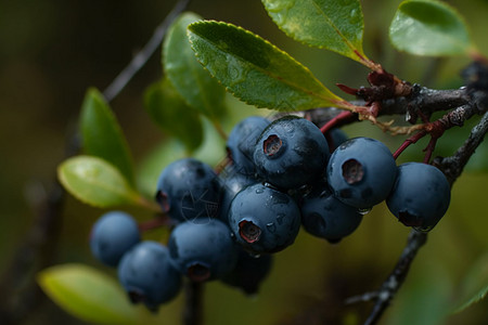 树枝上的野生蓝莓图片