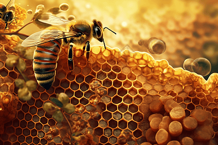 可爱的蜜蜂强调金色亲爱的，高清图片