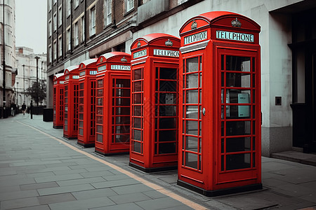 大街上的红色电话亭图片