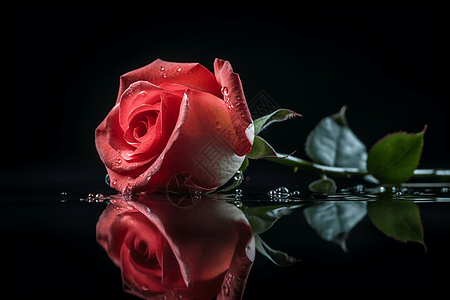 水滴中玫瑰的倒影图片