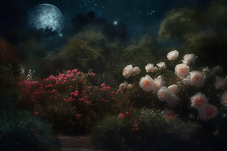 月光下的牡丹园图片