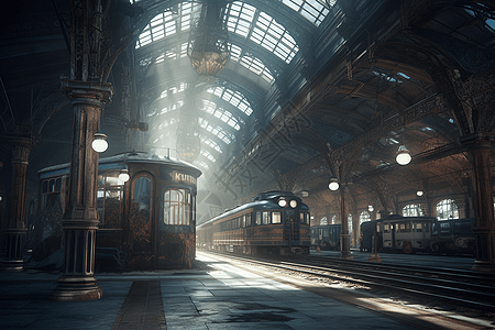 超现实复古的火车站图片
