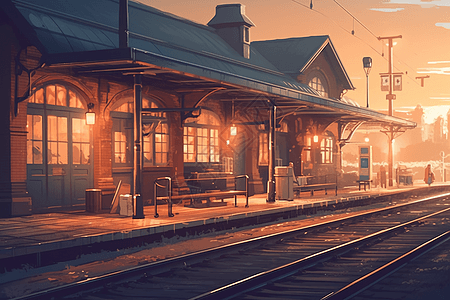 迷人的火车站插图背景图片
