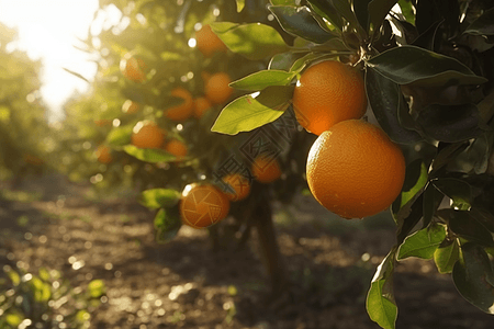 果园里新鲜的橘子树图片