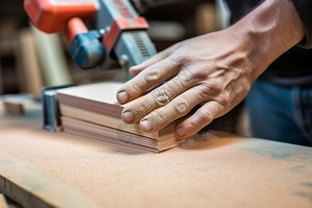 木匠用砂纸打磨木板图片