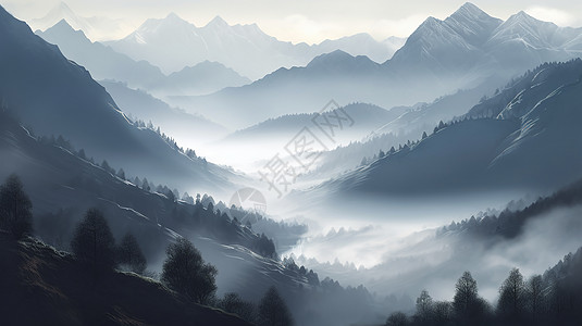 薄雾笼罩的山脉图片