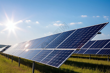 太阳能电池板能源农场产生清洁电力高清图片
