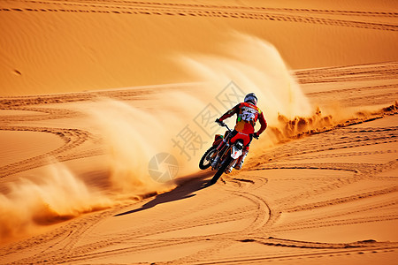 沙漠中的摩托车越野赛背景图片