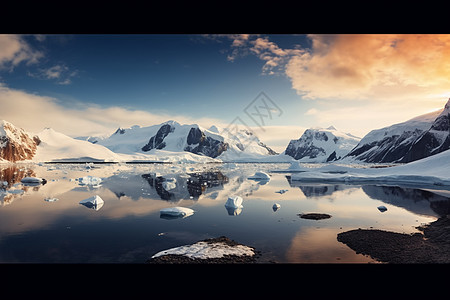 日落下美丽的南极洲的风景图片