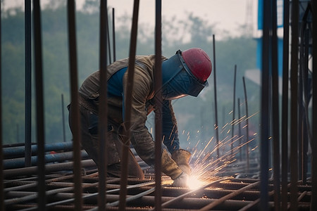 建筑工人焊接钢筋背景图片