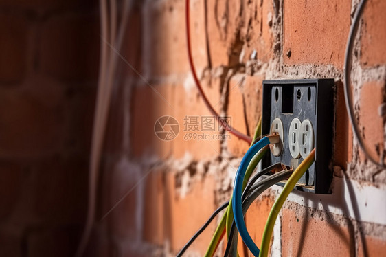 砖墙上的电源插座图片