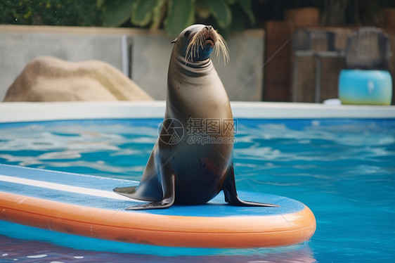 海狮在游泳池表演图片
