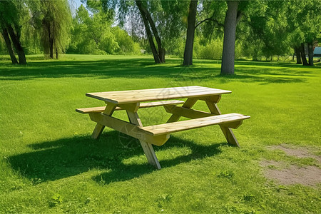 公园内绿色草坪上的野餐区图片