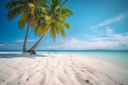 椰子树大海沙滩上的椰子树背景