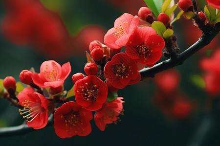 树上的红色花朵图片