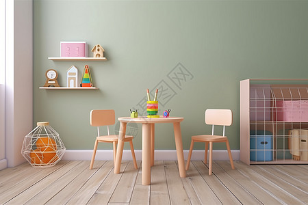 儿童房的靠墙桌椅背景图片