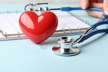 心脏检查红色心脏与听诊器背景