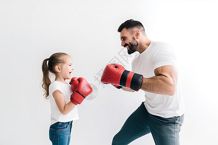 父亲教女儿拳击图片