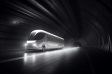 氢燃料电池巴士驶过隧道的场景图片