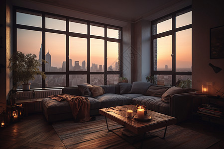 夕阳下舒适的客厅图片