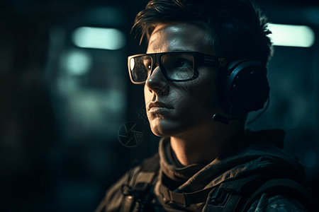 戴着VR眼镜的军人图片
