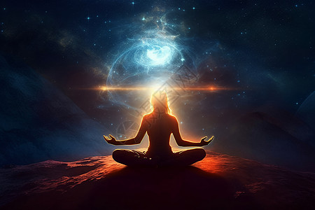瑜伽图片宇宙星空下的瑜伽冥想设计图片