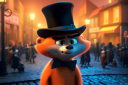 戴礼帽的狐狸3d卡通人物图片