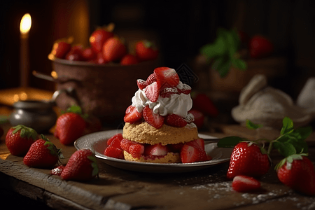 奶油和草莓甜品图片