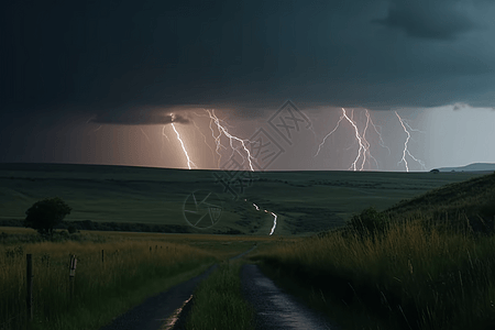 雷电灾害雷电下的乡村景观设计图片