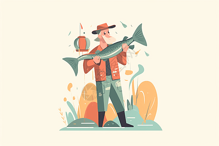 渔夫抱起大鱼插图图片