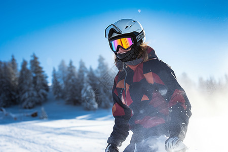 外国女孩在雪地里滑雪图图片