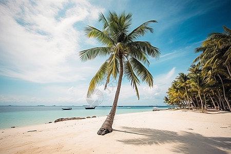 夏日沙滩上的椰子树背景图片