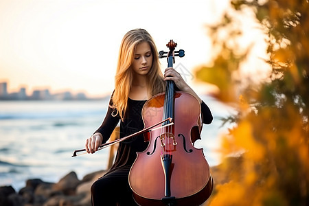 演奏大提琴的年轻女孩背景图片