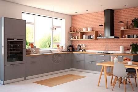 现代舒适厨房的内部效果图图片