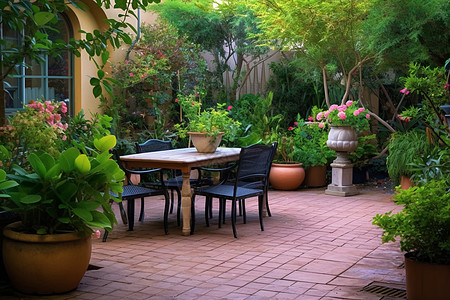 地中海风格庭院花园布置高清图片