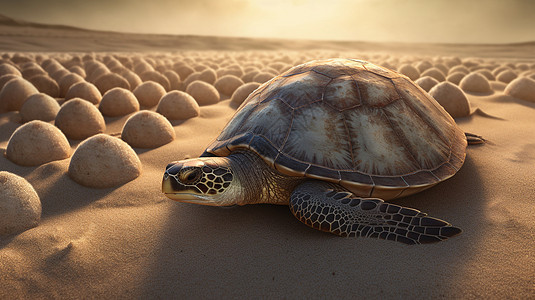 海龟在海滩上产卵的照片图片