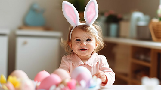 快乐粉红兔可爱的小女孩图片背景