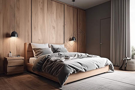 整洁的木质卧室图片