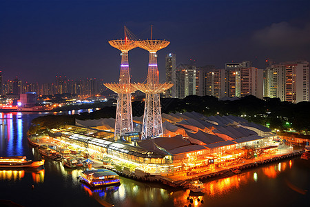 新加坡国立新加坡城市夜景背景
