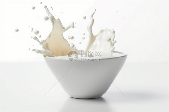 碗中牛奶飞溅的景象图片