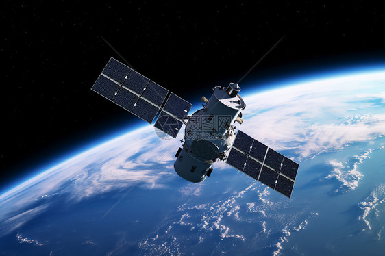 通信空间卫星环绕地球3D场景图片