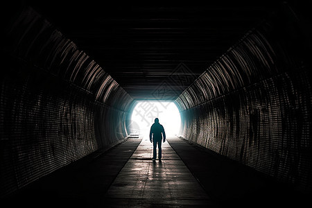 男人在黑暗隧道里站着的背影图片