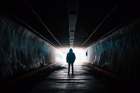 一个人站在隧道出口图片