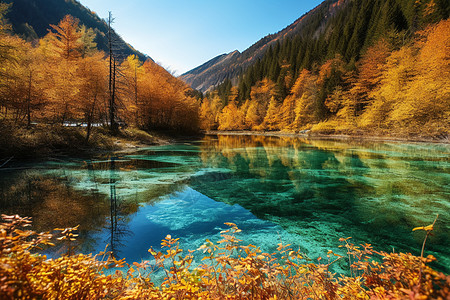 清澈的湖水九寨沟旅游背景