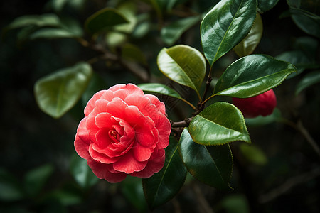 山茶花树春天的一抹红山茶花背景