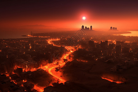 落日余晖下的新开罗市图片
