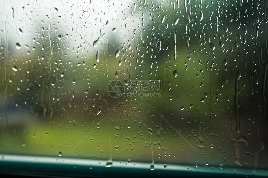 窗外玻璃上的雨滴图片